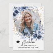 Photo Graduate Marine Blue Flowers Faire-part (Devant)