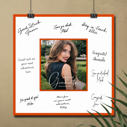 Photo Graduation Autograph Orange Border Poster