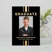 Photo Graduation Black Gold Foil Faire-part (Debout devant)