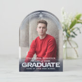 Photo Graduation Faire-part Blue & Silver Star (Debout devant)