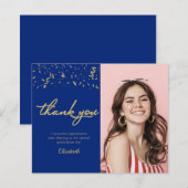 Photo Graduation Gold Blue Budget Carte de remerci (Devant / Derrière)