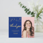 Photo Graduation Gold Blue Budget Carte de remerci (Debout devant)