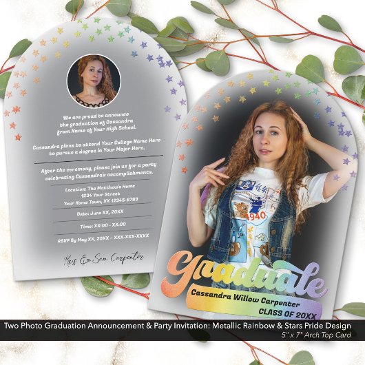 Photo Graduation Invitation Retro Pride Rainbow