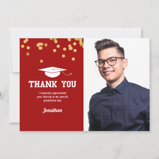 Photo Graduation Merci Red Gold Confetti (Devant)