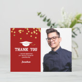 Photo Graduation Merci Red Gold Confetti (Debout devant)