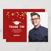 Photo Graduation Merci Red Gold Confetti (Devant / Derrière)