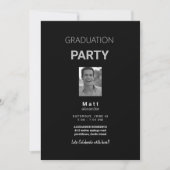 Photo Graduation Party Black & Grey Invitation (Devant)