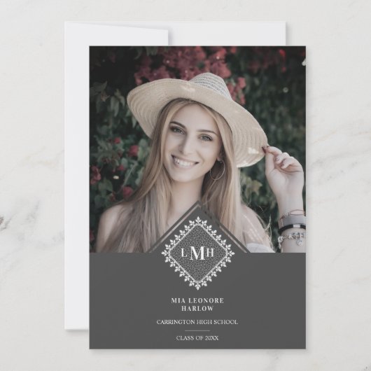 Photo Graduation Party Chic Initial Lace Romantic Kaart (Voorkant)