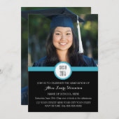 Photo Graduation Party Invitation Black Blue (Devant / Derrière)