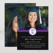 Photo Graduation Party Invitation Black Purple (Devant / Derrière)