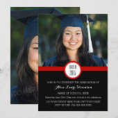 Photo Graduation Party Invitation Black Red (Devant / Derrière)