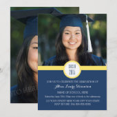 Photo Graduation Party Invitation Bleu Jaune (Devant / Derrière)