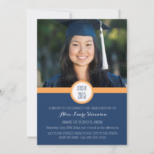 Photo Graduation Party Invitation Blue Orange (Devant)