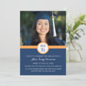 Photo Graduation Party Invitation Blue Orange (Debout devant)