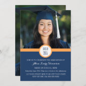 Photo Graduation Party Invitation Blue Orange (Devant / Derrière)