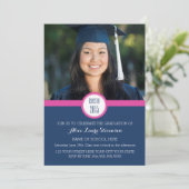 Photo Graduation Party Invitation Blue Pink (Debout devant)