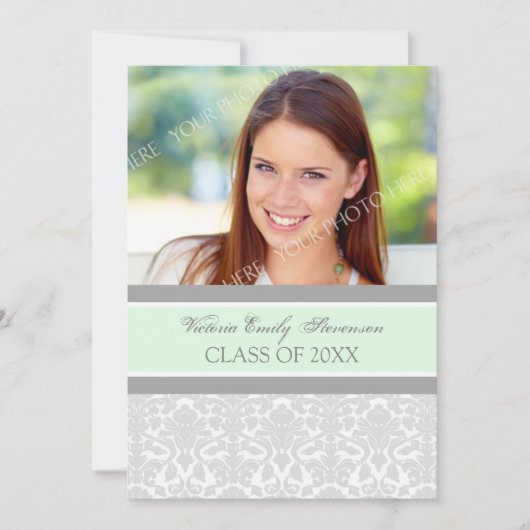 Photo Graduation Party Invitation Card Mint Grey (Devant)
