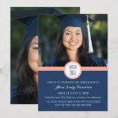 Photo Graduation Party Invitation Corail Bleu (Devant / Derrière)