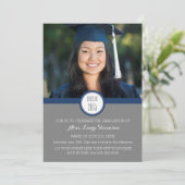 Photo Graduation Party Invitation Grey Marine Blue (Debout devant)