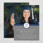 Photo Graduation Party Invitation Grey Marine Blue (Devant / Derrière)
