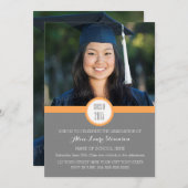 Photo Graduation Party Invitation Grey Orange (Devant / Derrière)