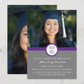 Photo Graduation Party Invitation Grey Purple (Devant / Derrière)