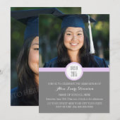 Photo Graduation Party Invitation Grey Purple (Devant / Derrière)