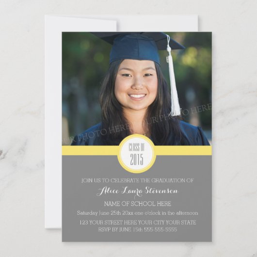 Photo Graduation Party Invitation Gris Jaune (Devant)