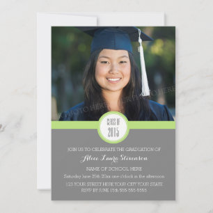 Photo Graduation Party Invitation Gris Lime Vert