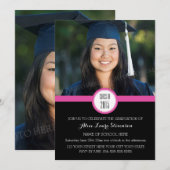 Photo Graduation Party Invitation Rose noir (Devant / Derrière)