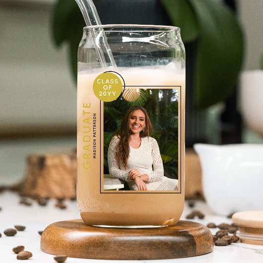 Photo Graduation Party Modern Script Black Gold