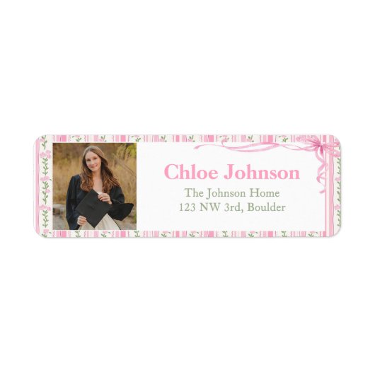 Photo Graduation Return Address Labels Pink Bow (Voorkant)