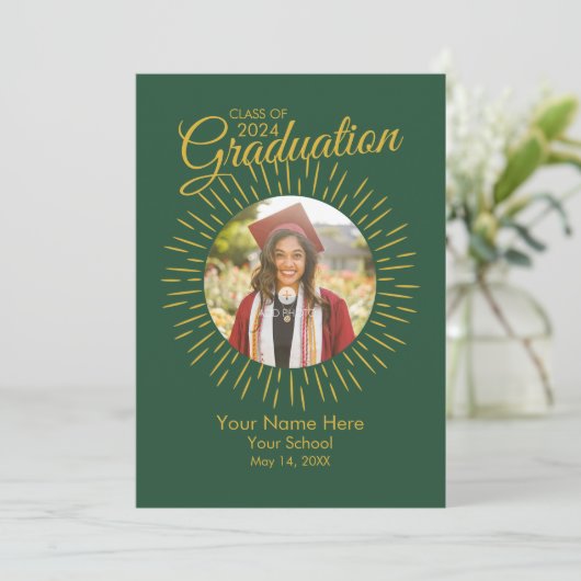 Photo Graduation Star Faire-part (Vert et Or) (Debout devant)