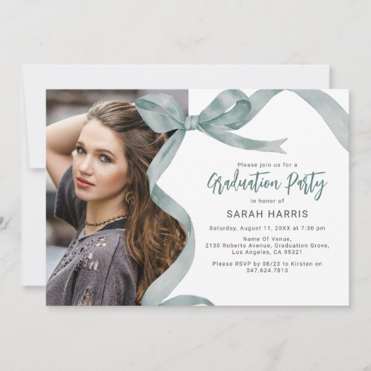 Photo Green Bow tendance Invitation de graduation (Devant)
