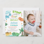 Photo Green Dinosaur Invitations d'anniversaire (Devant)