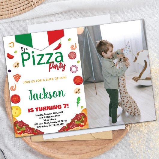 Photo Green White Red Pizza Invitations Anniversai