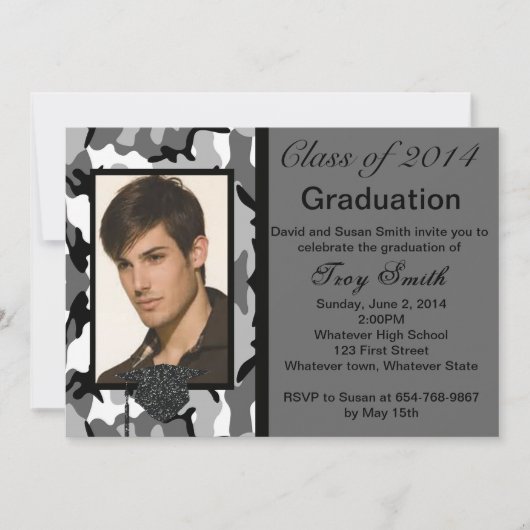 Photo Grey Camo Graduation Invitation (Devant)