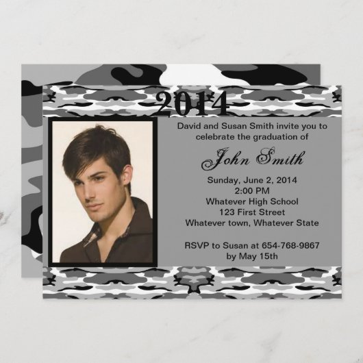 Photo Grey Camo Graduation Invitation (Devant / Derrière)