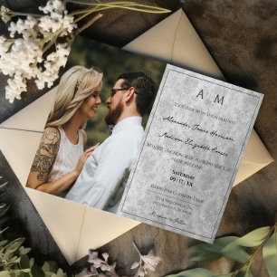 Photo Grey Damask Faire-part de mariage Monogramme