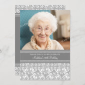 Photo Grey Damask Invitations à la fête du 80e ann (Devant / Derrière)