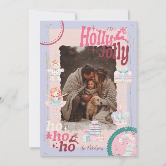 Photo Groovy Nutcracker Retro Pastel Christmas Feestdagenkaart (Voorkant)