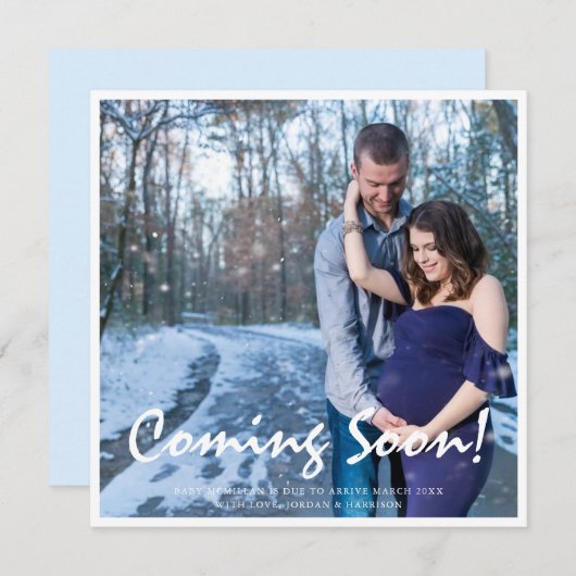 Photo Grossesse Bientôt Faire-part Bébé Bleu (Devant / Derrière)