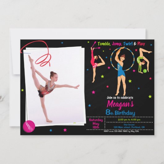 Photo Gymnastique invitation anniversaire Fille tu (Devant)