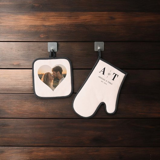 Photo Heart Luxury Monogram Blush Ovenwant & Pannenlap Set