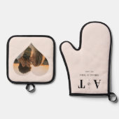 Photo Heart Luxury Monogram Blush Ovenwant & Pannenlap Set (Voorkant)