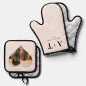 Photo Heart Luxury Monogram Blush Ovenwant & Pannenlap Set (Voorkant / Achterkant)