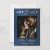Photo & Heart Save the Date sur fond Bleu (Devant)