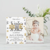 Photo Hiver ONE derland Anniversaire Invitation Or (Debout devant)