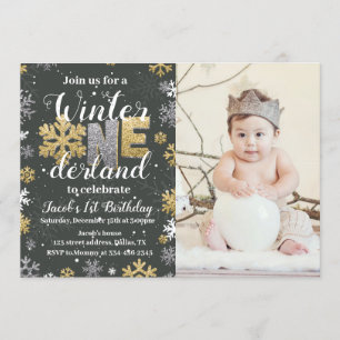 Photo Hiver Onederland Anniversaire Invitation Or