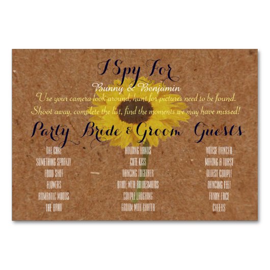 Photo I Spy Mariage Place Set Table Cartes de jeu (Devant)